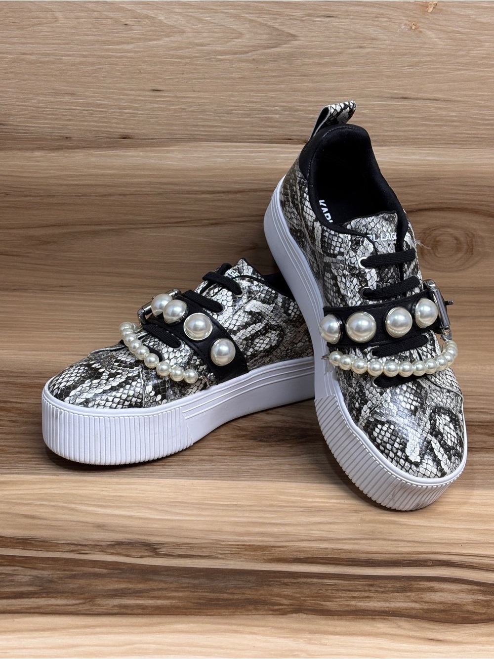Karl Lagerfeld Paris Women's Vidya Embellished Buckled Sneakers size 6.5